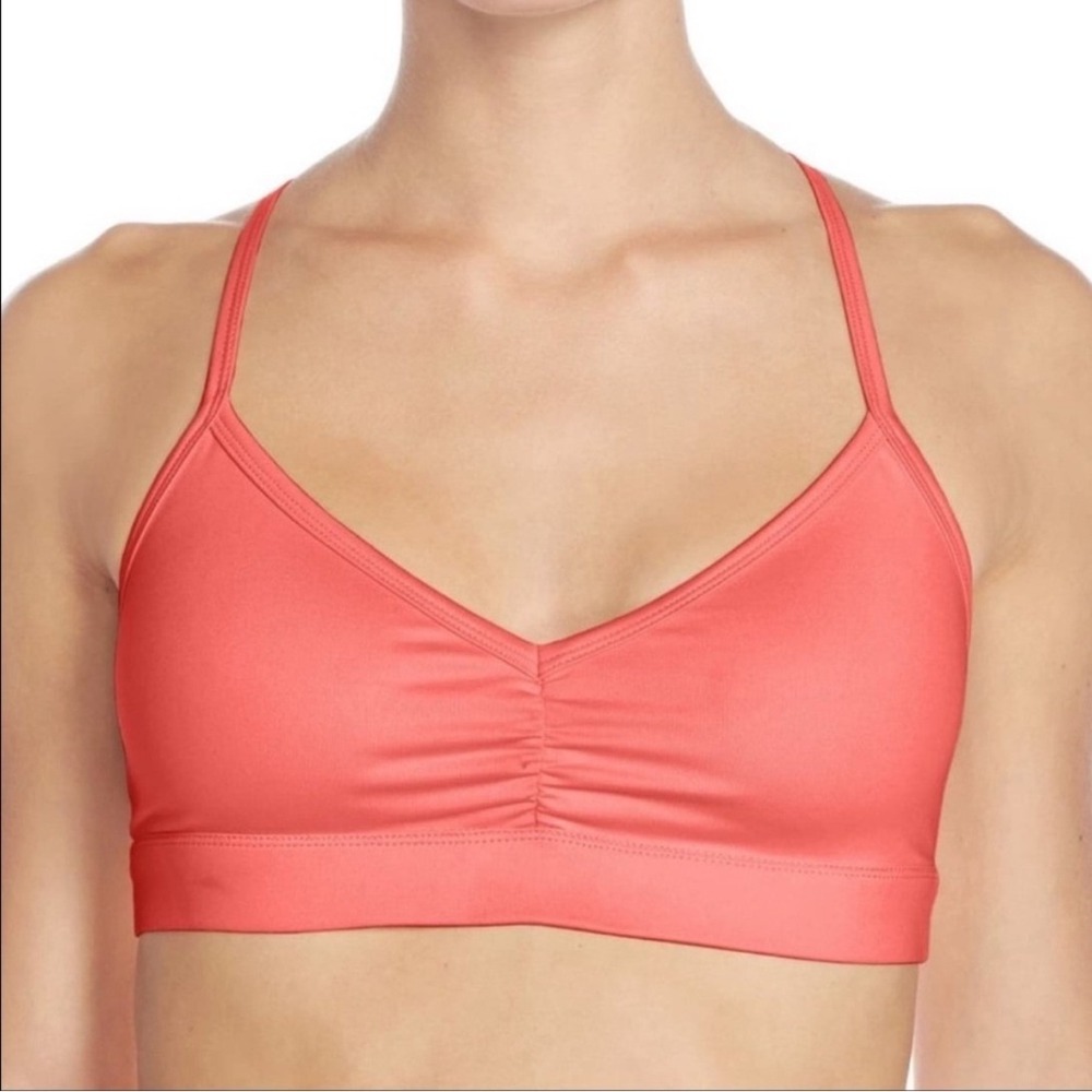 ALO Yoga Sunny Strappy Bra Coral Orange V-Neck Light Support Medium Activewear